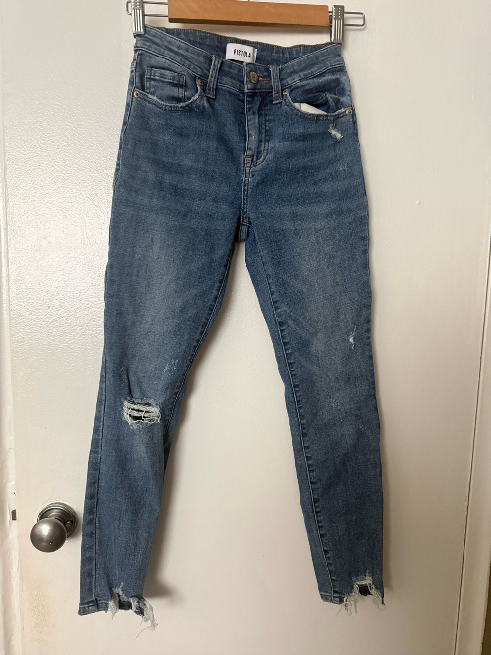 pistola Medium Blue Distressed High-Rise Skinny Jeans